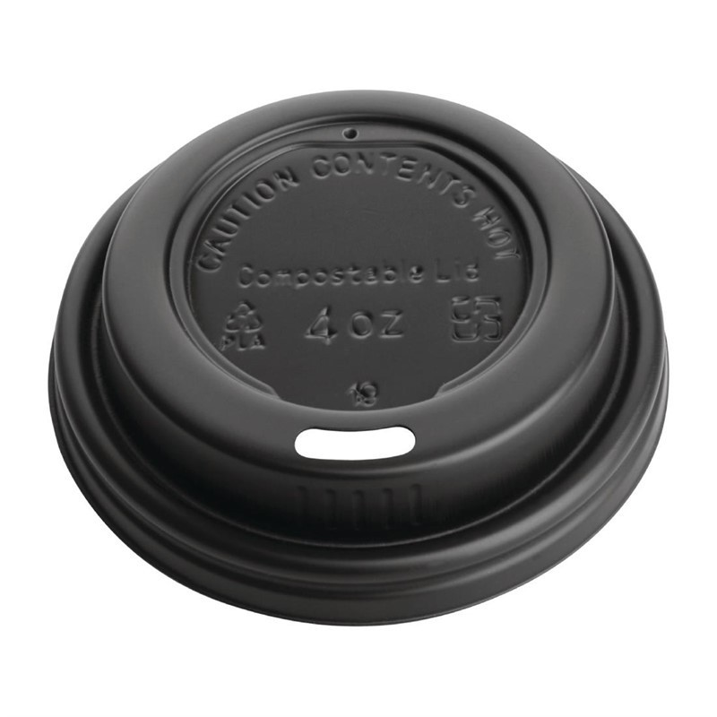 1000 Couvercles noirs compostables en CPLA pour gobelets espresso 113ml Fiesta Compostable (x1000)
