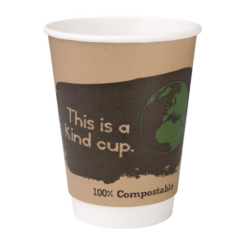 500 Gobelets boissons chaudes compostables en PLA double paroi Fiesta Compostable 355ml (x500)