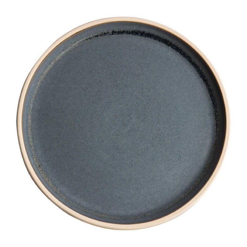 6 Assiettes plates bord droit granit bleu Olympia Canvas 25 cm 