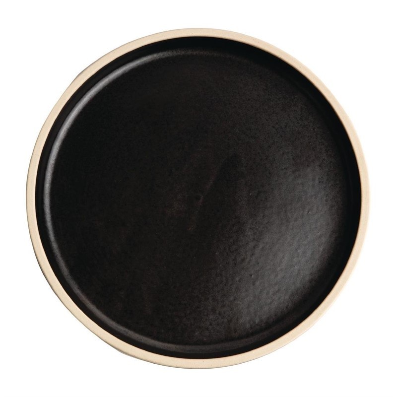 6 Assiettes plates bord droit noir mat Olympia Canvas 18 cm 