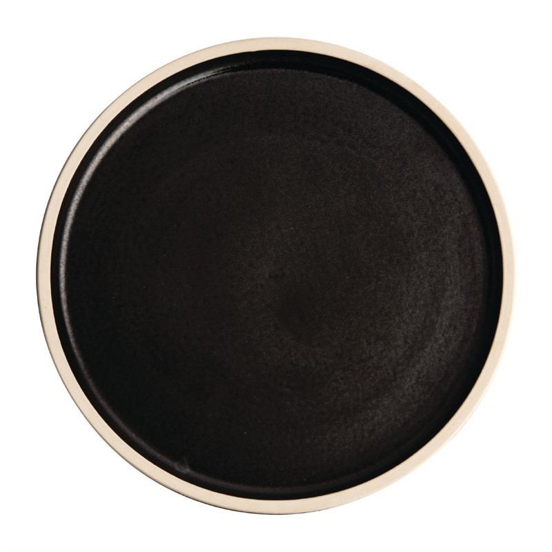 6 Assiettes plates bord droit noir mat Olympia Canvas 25 cm