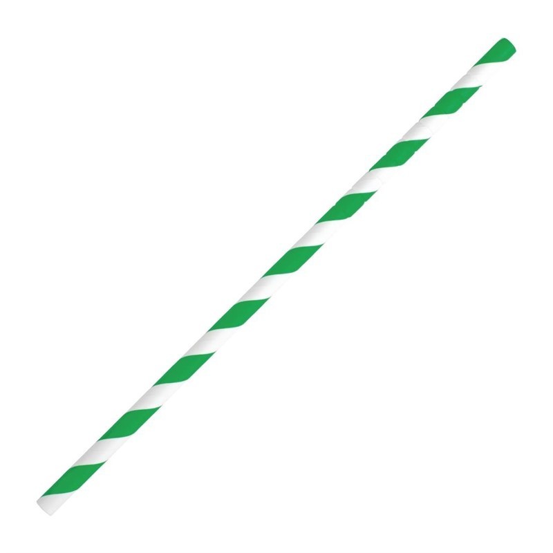 Pailles en papier flexibles compostables Fiesta Green rayures vertes (lot de 250)