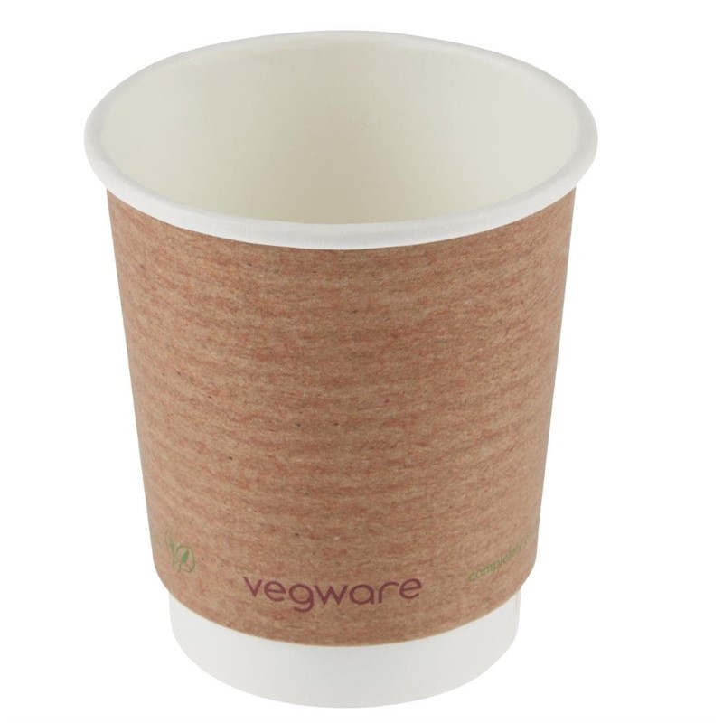 Gobelets boissons chaudes double paroi compostables Vegware 230ml (lot de 500)