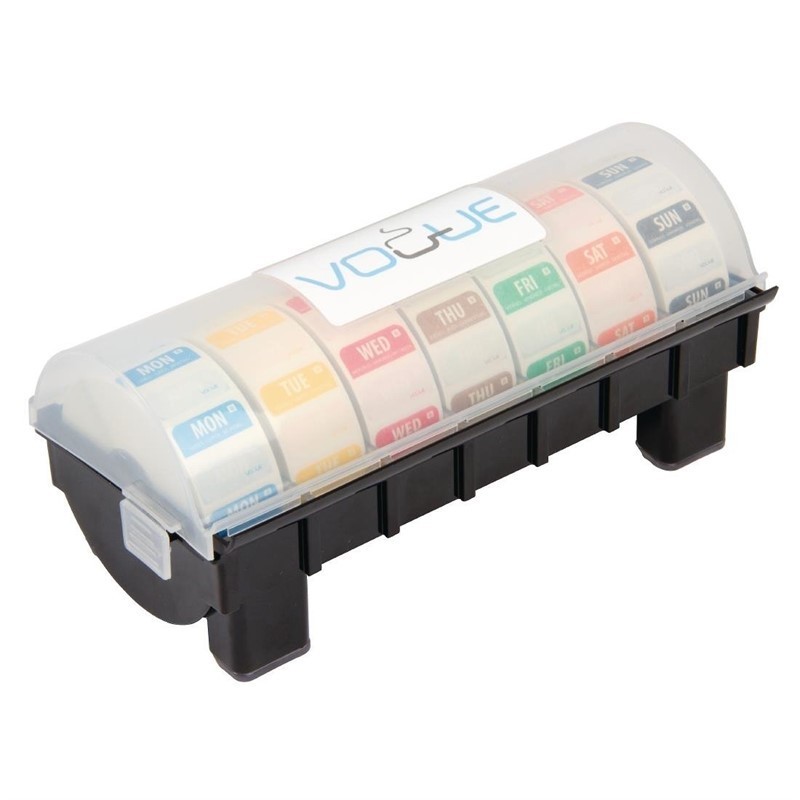 Kit étiquettes alimentaires solubles code couleur et distributeur plastique Vogue 24mm