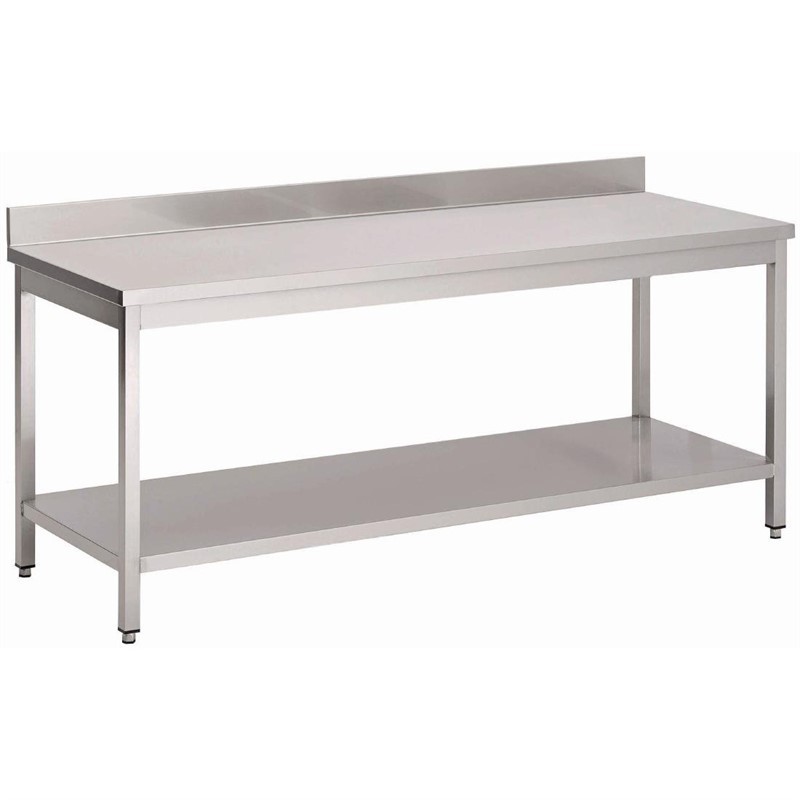 Table inox avec étagère basse et dosseret Gastro M 1400 x 700 x 880mm