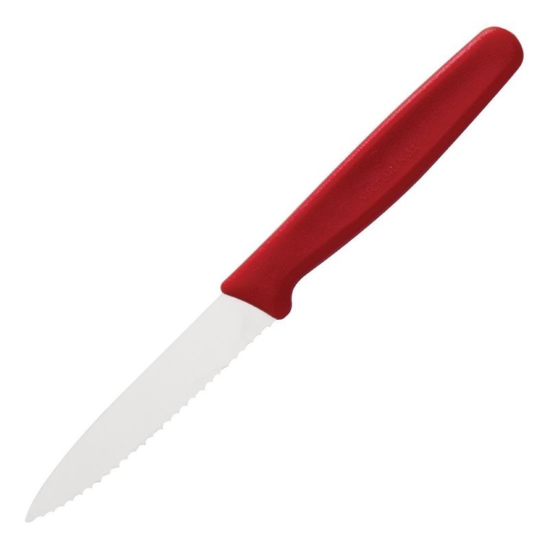 Couteau d'office à lame dentée Victorinox rouge 75mm