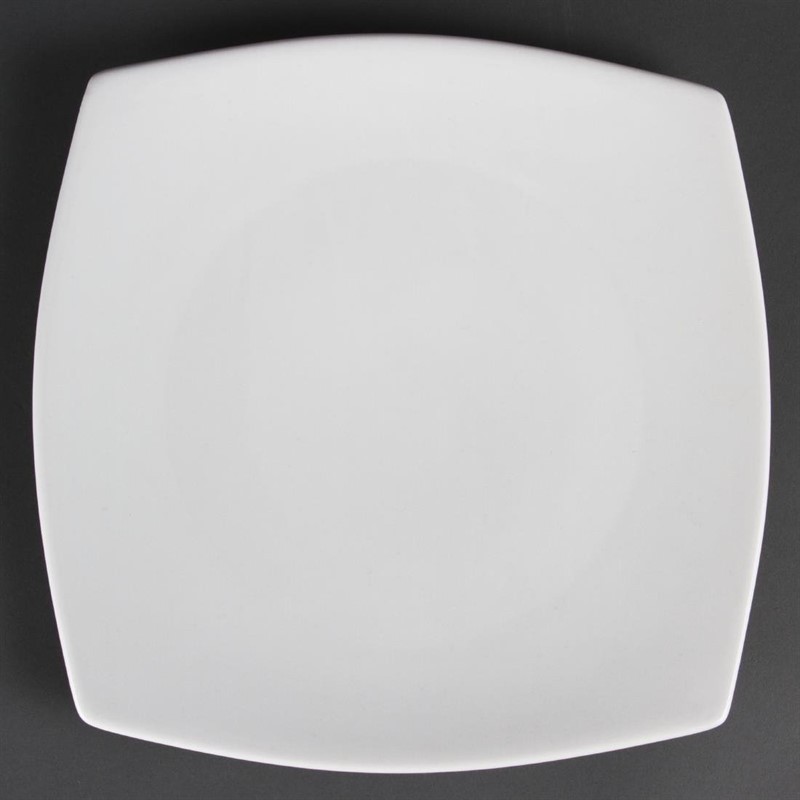 6 Assiettes carrées bords arrondis blanches Olympia 270mm