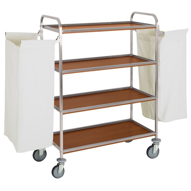 Chariot à linge inox, 4 niveaux, avec 2 sacs