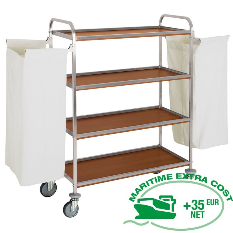 Chariot à linge inox, 4 niveaux, avec 2 sacs - chêne foncé
