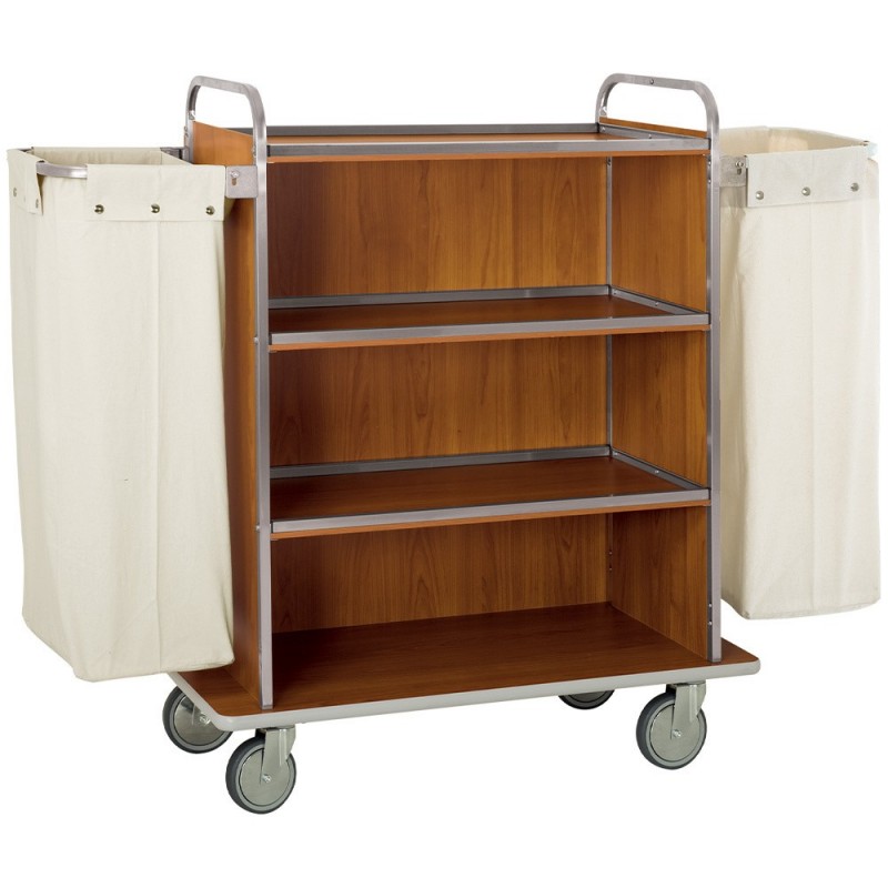 Chariot à linge inox, 4 niveaux, 2 sacs