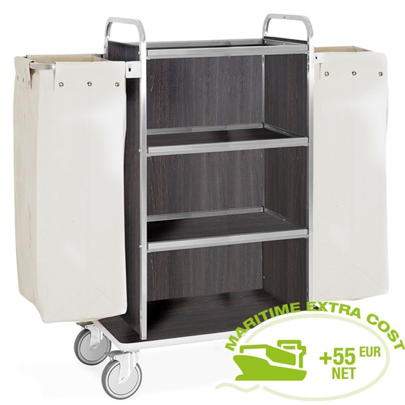 Chariot à linge inox, 4 niveaux, 2 sacs -chêne foncé