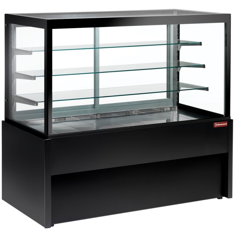 Comptoir vitrine panoramique, chauffante, 4 niveaux, sans réserve - NOIR