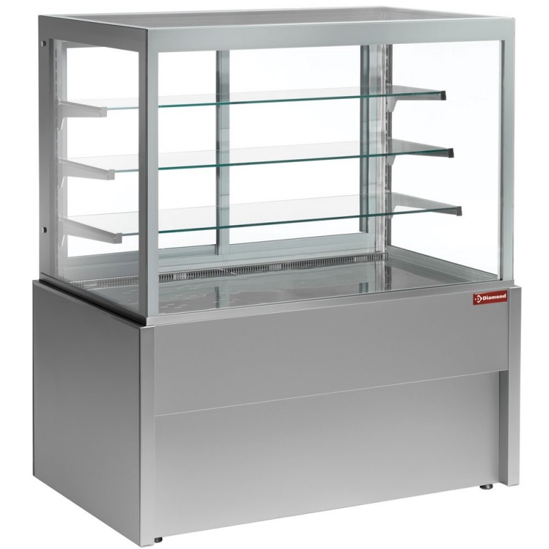 Comptoir vitrine panoramique, chauffante, 4 niveaux, sans réserve - GRIS