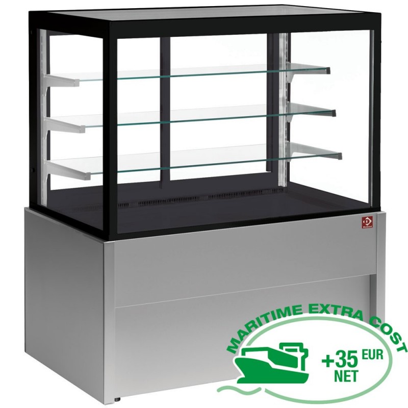 Comptoir vitrine panoramique, neutre, 4 niveaux, sans réserve - GRIS