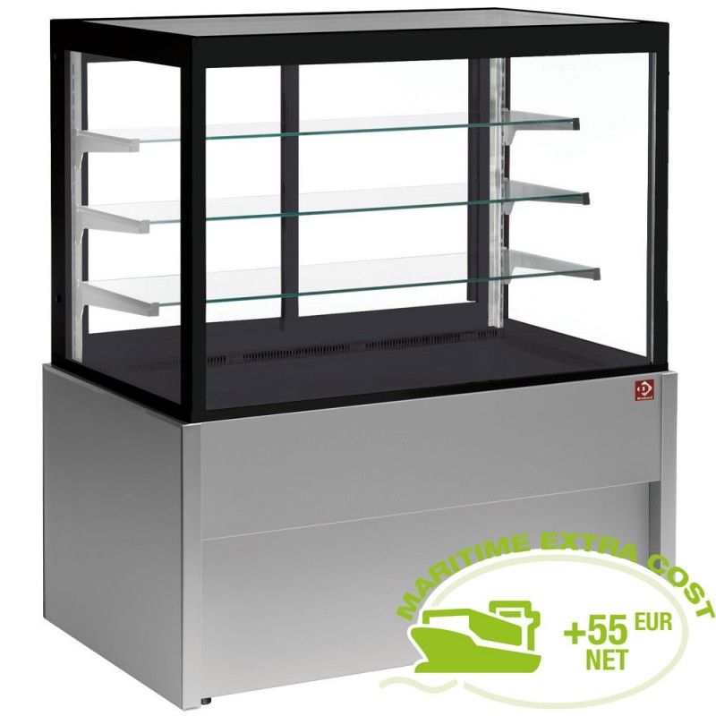 Comptoir vitrine panoramique, neutre, 4 niveaux, sans réserve - GRIS