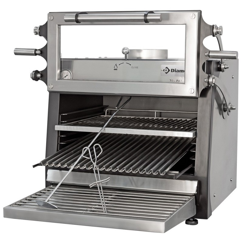 Four-BBQ  à charbon, GN 1/1 (60 Kg/h) - Porte relevable/Inox