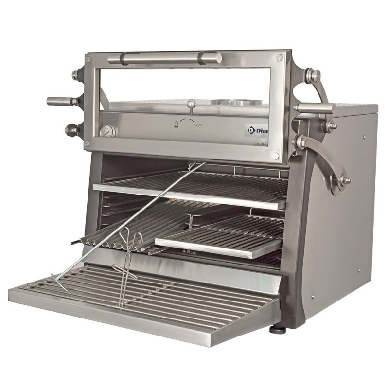 Four-BBQ  à charbon, GN 1/1+ GN2/4 (75 Kg/h) - Porte relevable/Inox