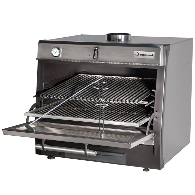 Four-BBQ à charbon, GN 1/1 + GN2/4 (75 Kg/h)/Inox