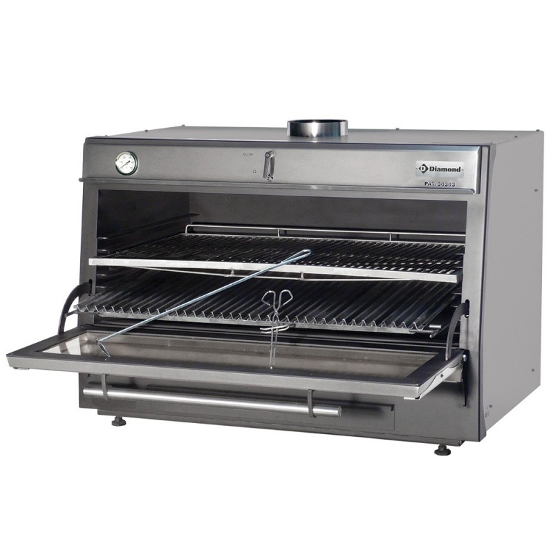 Four-BBQ à charbon, GN 2/1 + GN1/1 (150 Kg/h)/Inox