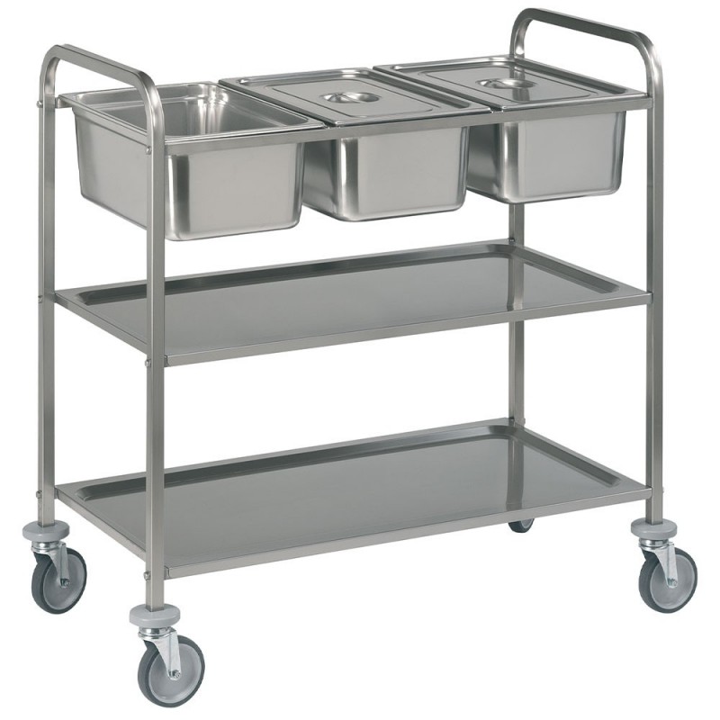 Chariot de service inox, 3x GN 1/1 + 2 niveaux