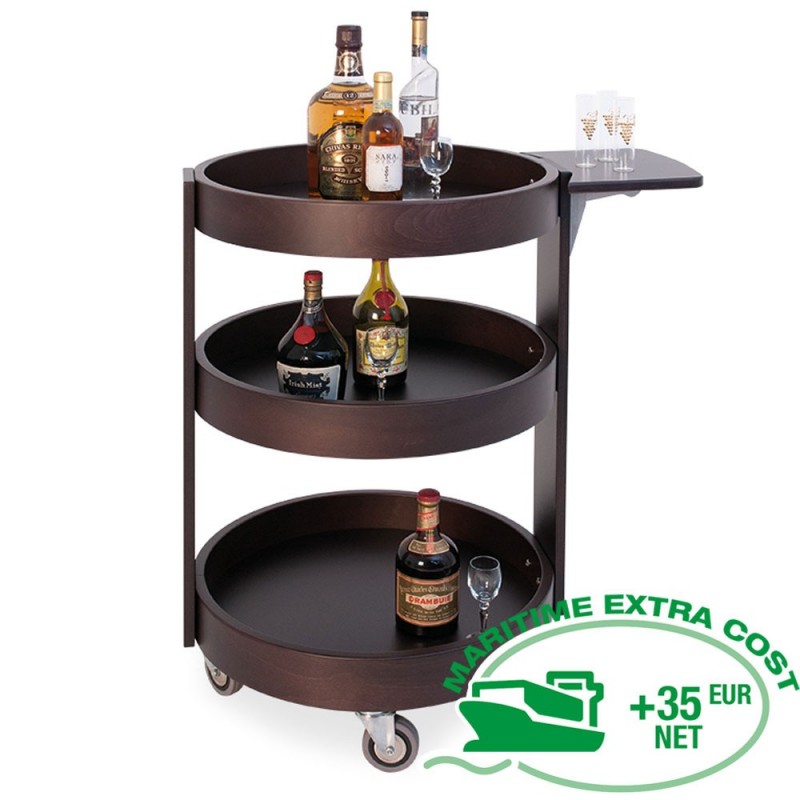 Chariot rond pour bouteilles, 3 niveaux bois "wengé"