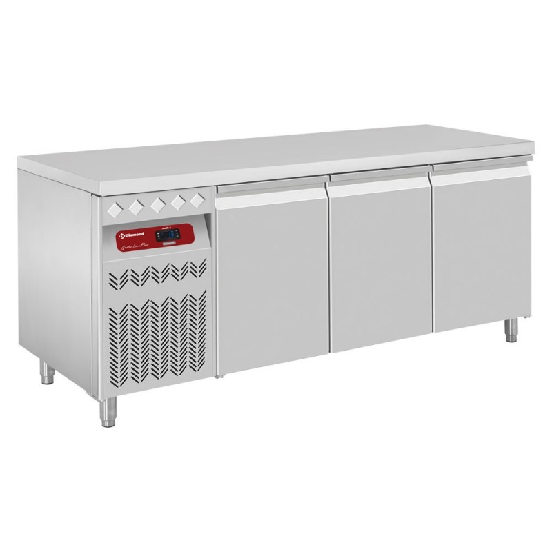 Table frigorifique ventilée, 3 portes GN 1/1, 405 Lit. groupe a gauche