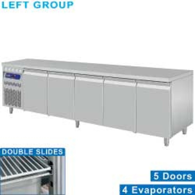 Table frigorifique ventilée, 5 portes GN 1/1, groupe à gauche