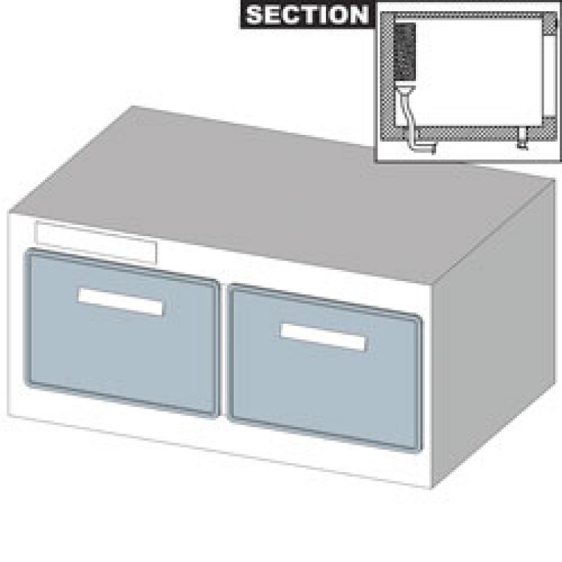 Réserve comptoir vitrine, réfrigération statique, 2 gros tiroirs, avec groupe