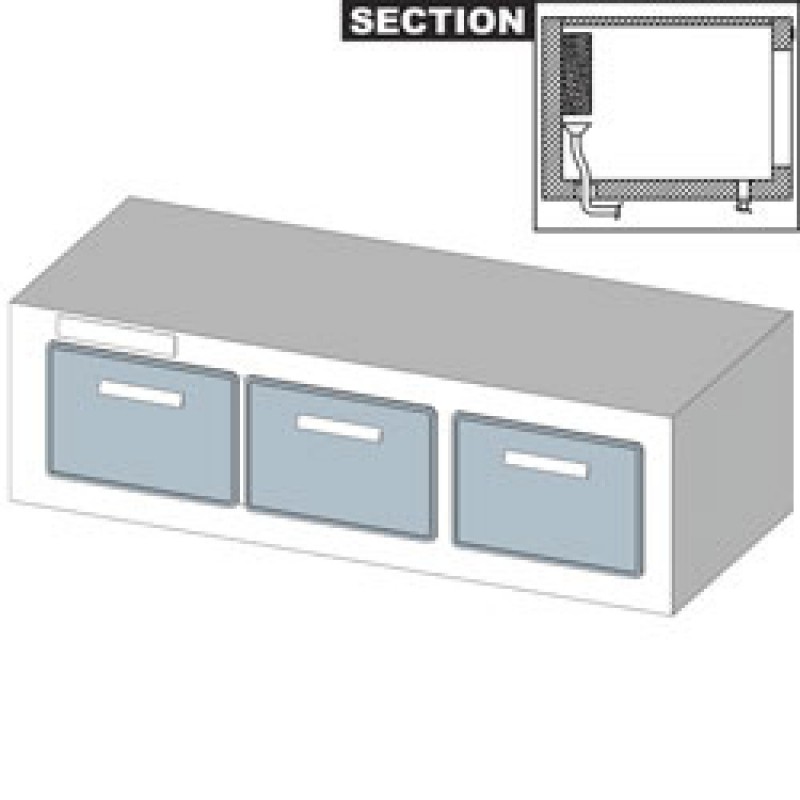 Réserve comptoir vitrine, réfrigération statique, 3 gros tiroirs, avec groupe