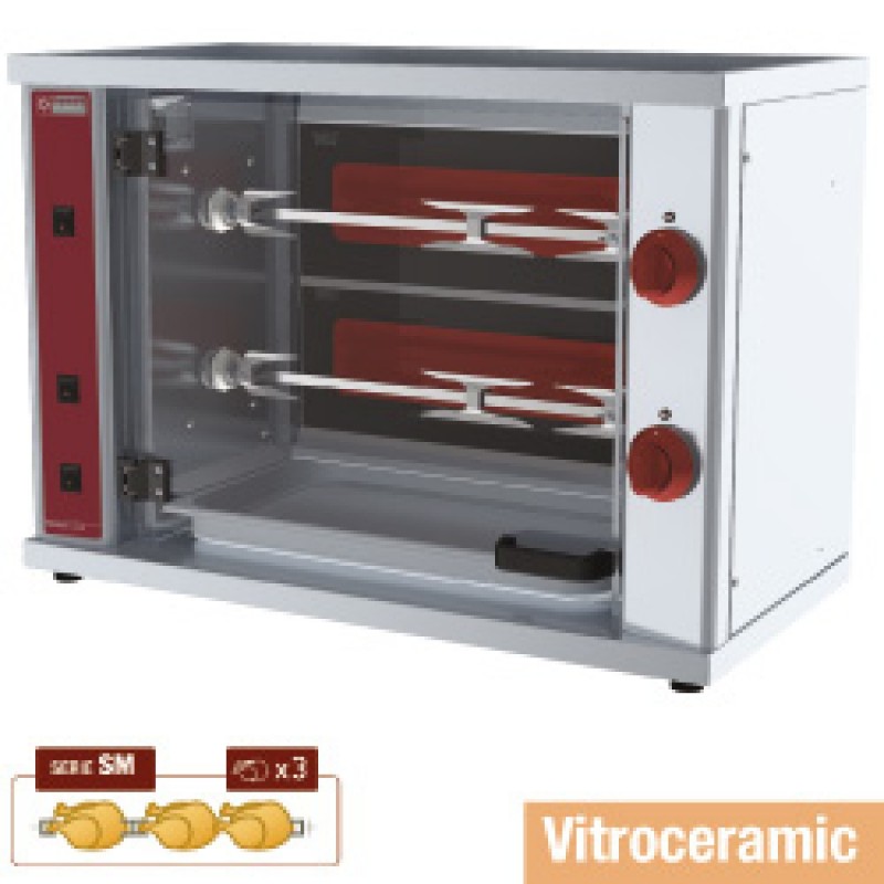 Rôtissoire à poulets vitrocéramique, 2 broches (6 poulets) SMALL