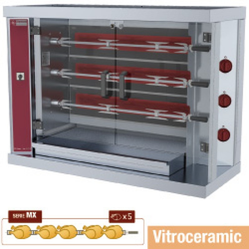 Rôtissoire à poulets vitrocéramique, 3 broches (15 poulets)