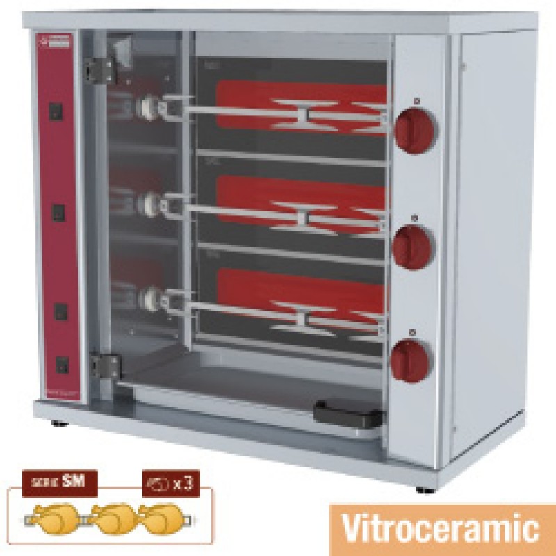 Rôtissoire à poulets vitrocéramique, 3 broches (9 poulets) SMALL