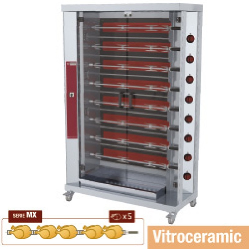 Rôtissoire à poulets vitrocéramique, 8 broches (40 poulets)