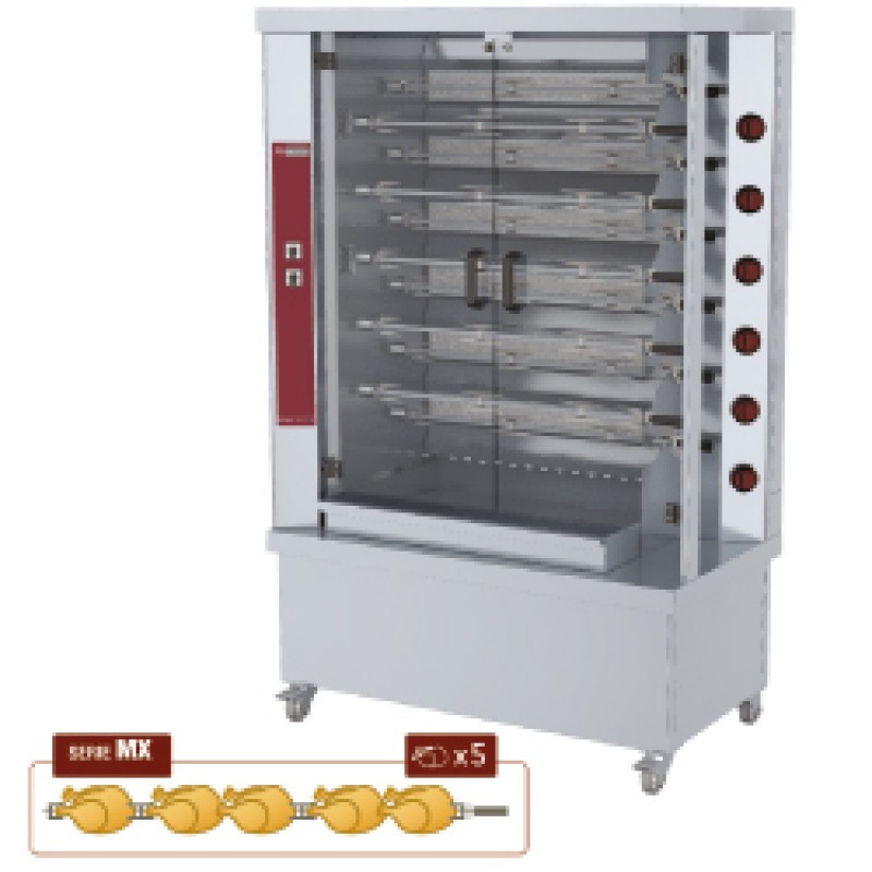 Rôtissoire à poulets gaz, 11 broches (55 poulets)