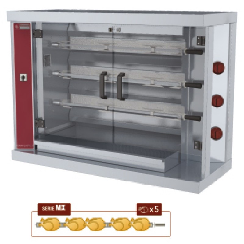 Rôtissoire à poulets gaz, 3 broches (15 poulets)