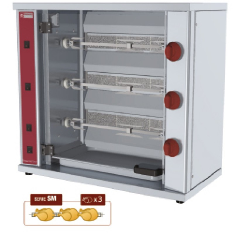 Rôtissoire à poulets gaz, 3 broches (9 poulets) SMALL