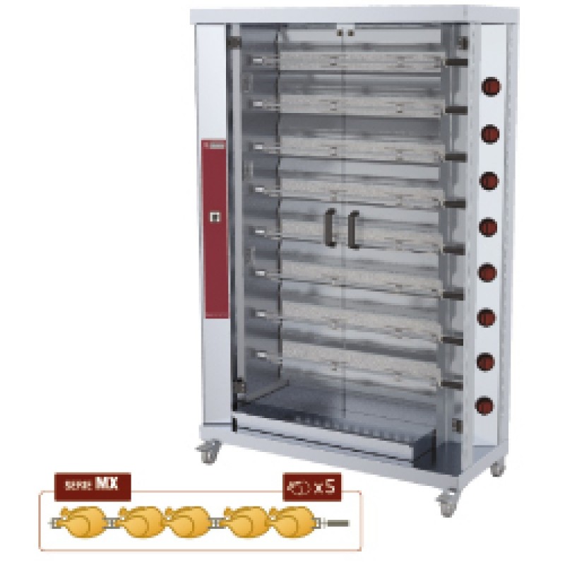 Rôtissoire à poulets gaz, 8 broches (40 poulets)