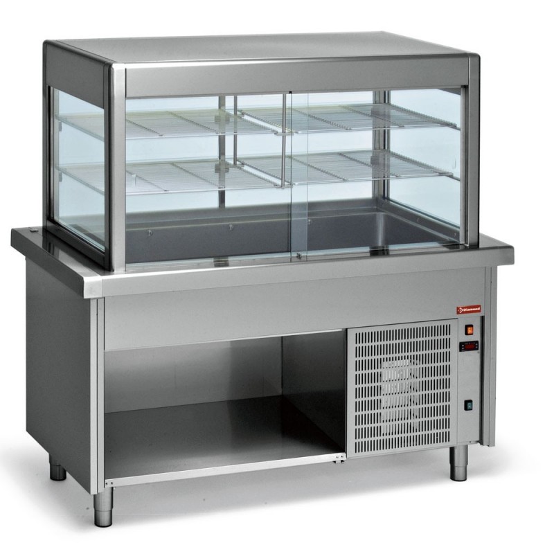 Elément top et vitrine réfrigerée sur meuble ouvert 6x GN 1/1
