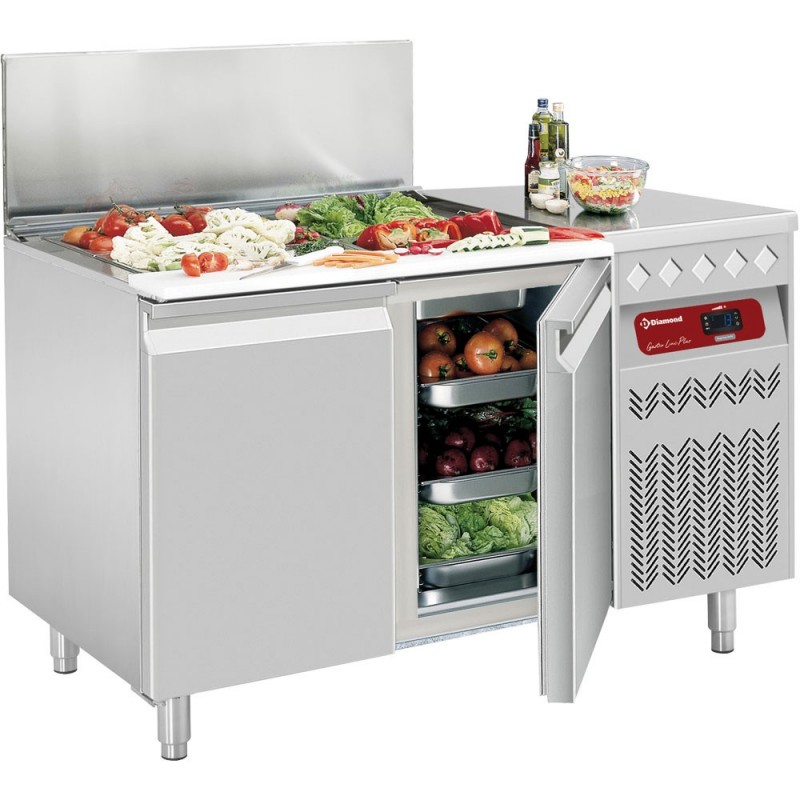 Table frigorifique ventilée, 2 portes GN 1/1, 260 Lit. avec saladette réfrigérée GN