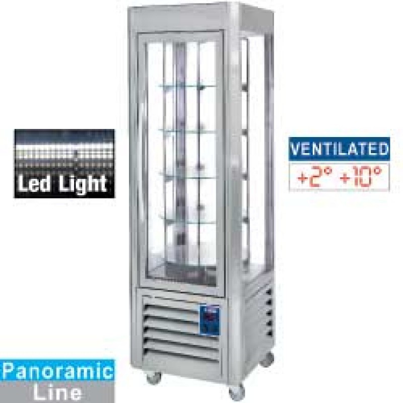 Vitrine panoramique, 5 plateaux tournants, 360 LT, inox.