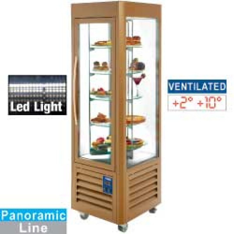 Vitrine panoramique, 5 plateaux tournants, 360 LT, Gold