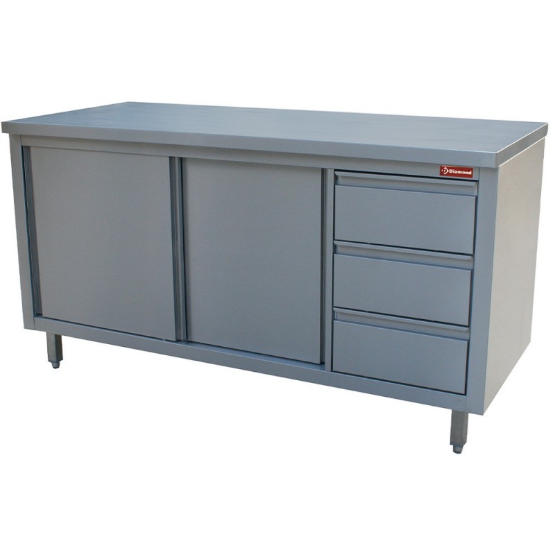 Table sur armoire neutre et 3 tiroirs à droite