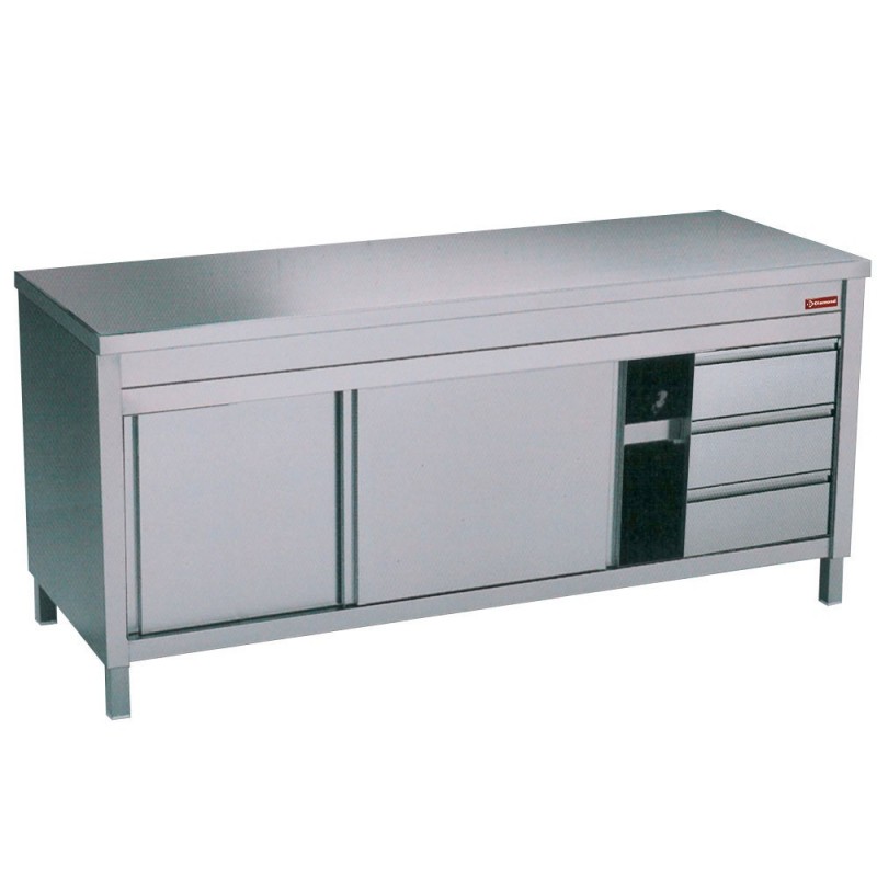 Table sur armoire neutre et 3 tiroirs à droite