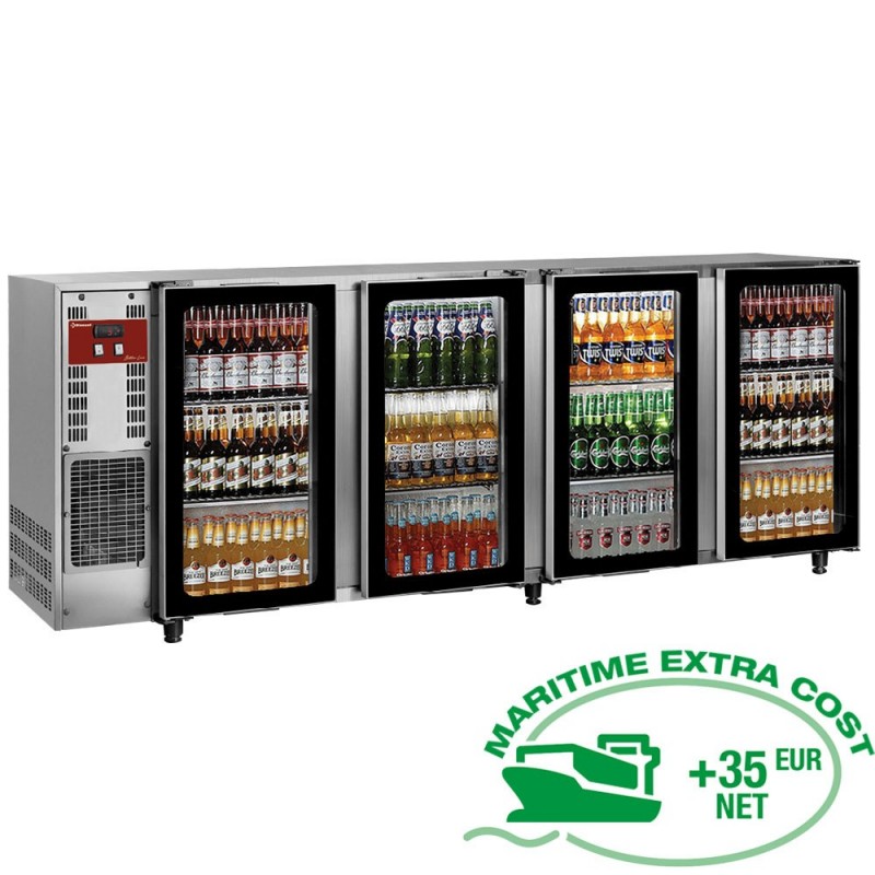 Refroidisseur de bouteilles, acier inox, 4 portes vitrées, 783 Lt.