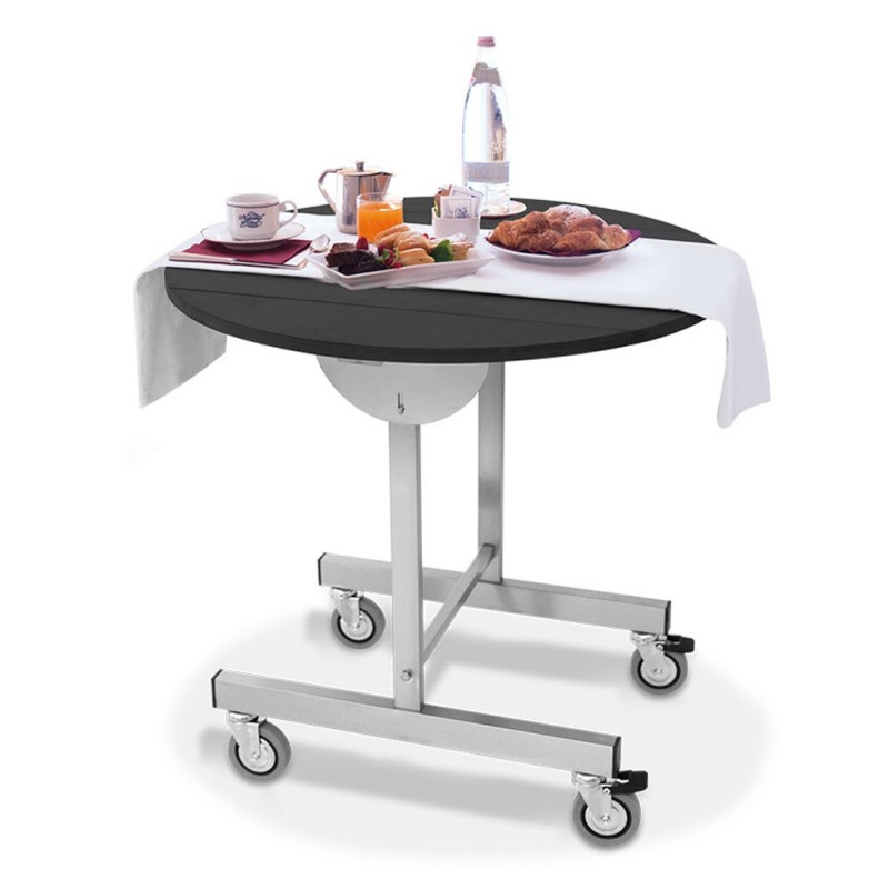 Table de service D.800 mm, sur roulettes,, 2 a/freins, service chambre, noir imperméable