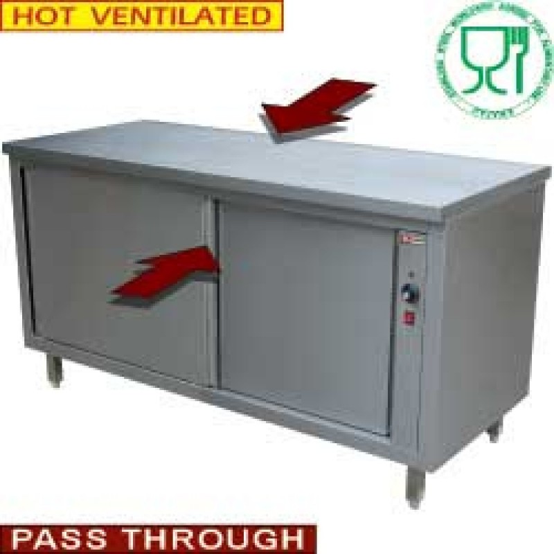 Table armoire chauffante, portes coulissantes "traversante centrale"