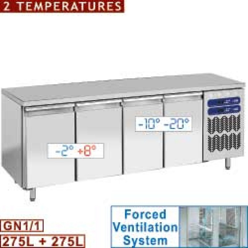 Table frigorifique et congélation,  2 témperatures, ventilée, 4 portes GN 1/1