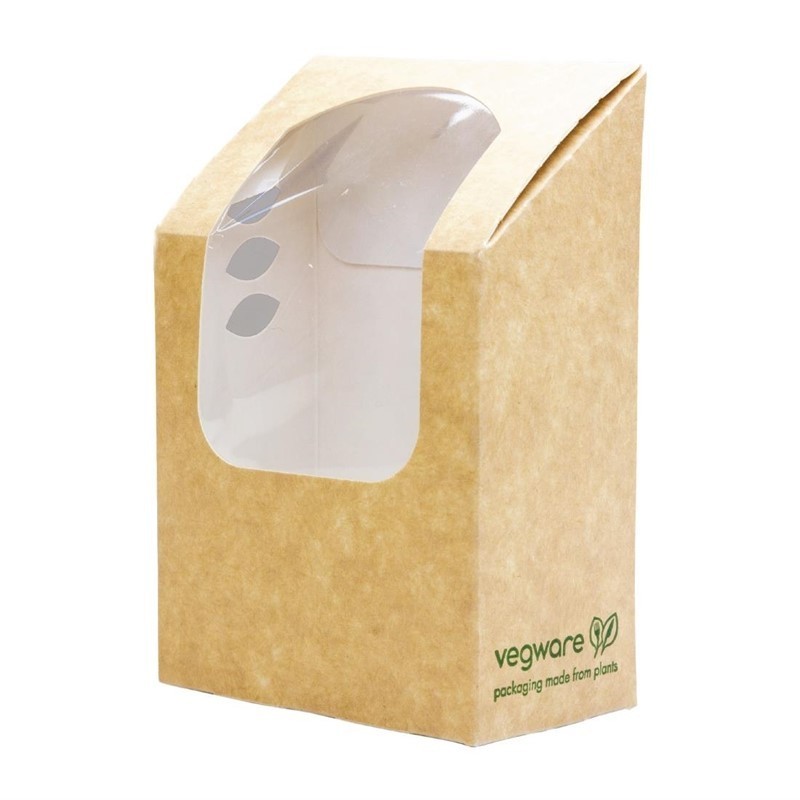 500 Boîtes à wrap et tortilla kraft compostables avec fenêtre PLA Vegware