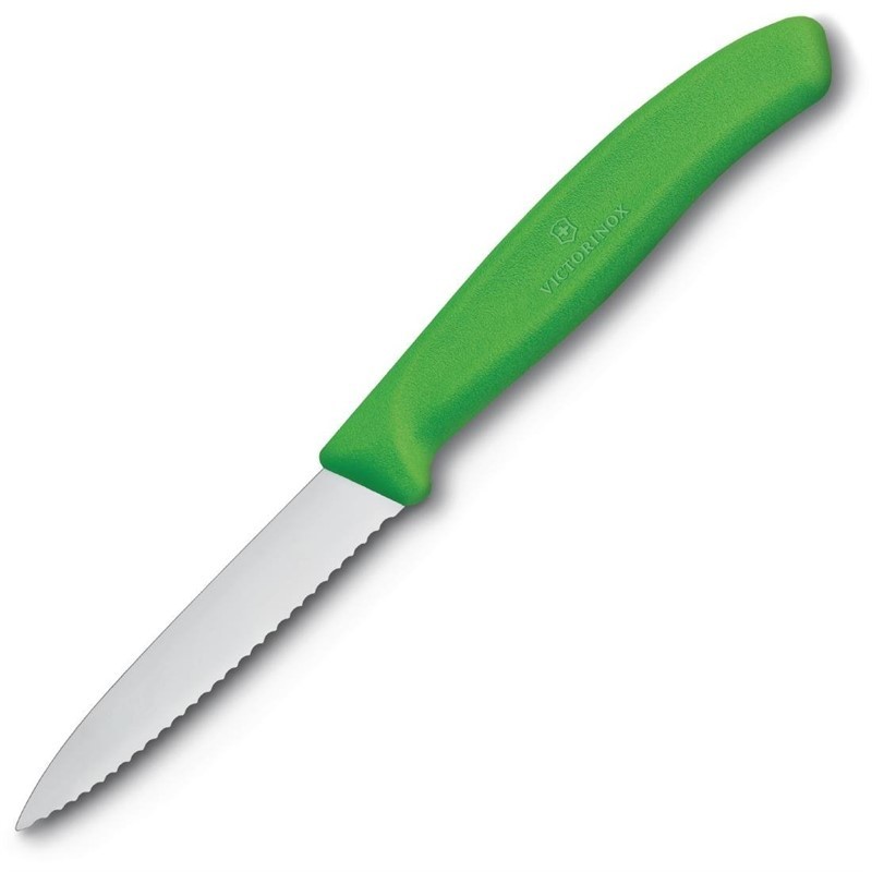 Couteau d'office lame dentée bout pointu Victorinox vert 80mm